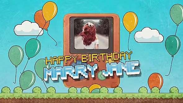 AE模板-游戏像素风卡通儿童生日祝福视频模板-Game Birthday Wishes